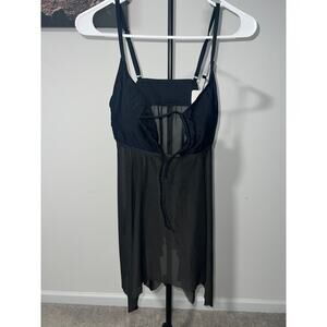 Black swim dress drawstring ruched front Womens Top sz XL